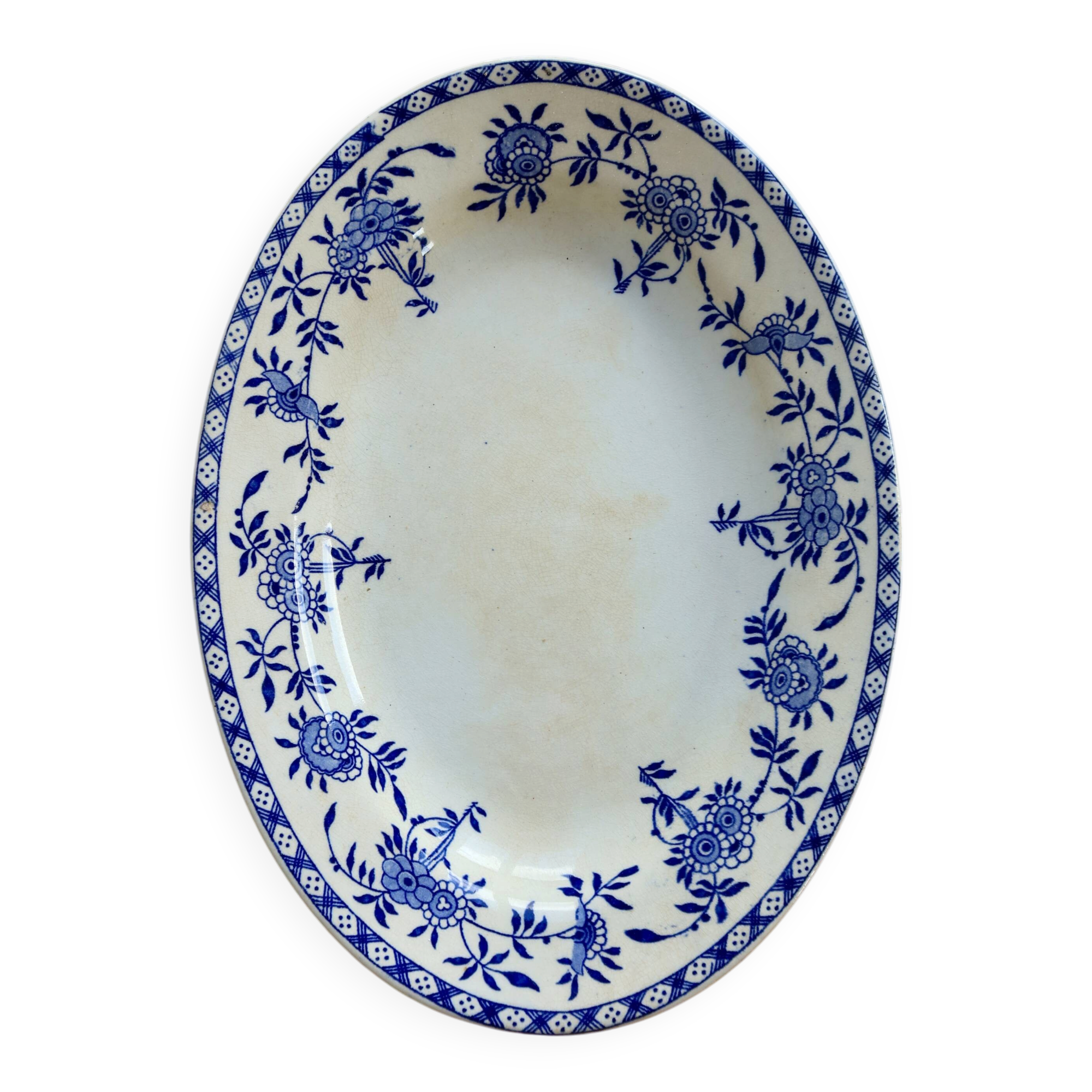 Antique oval plate, Dresden porcelain, blue and white – Baroque floral decoration