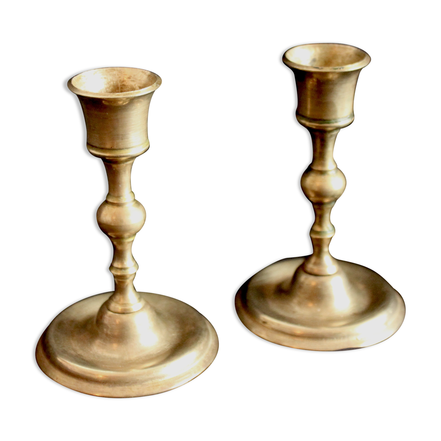 Pair of brass candle holders