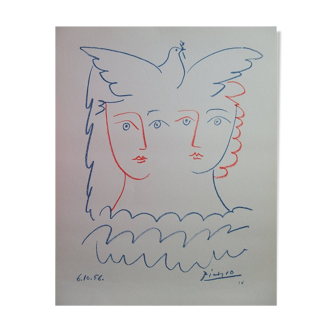 Pablo Picasso: Couple with a Dove - Signed Lithograph