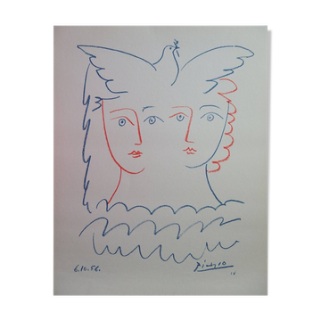 Pablo Picasso : Couple à la colombe - Lithographie signée