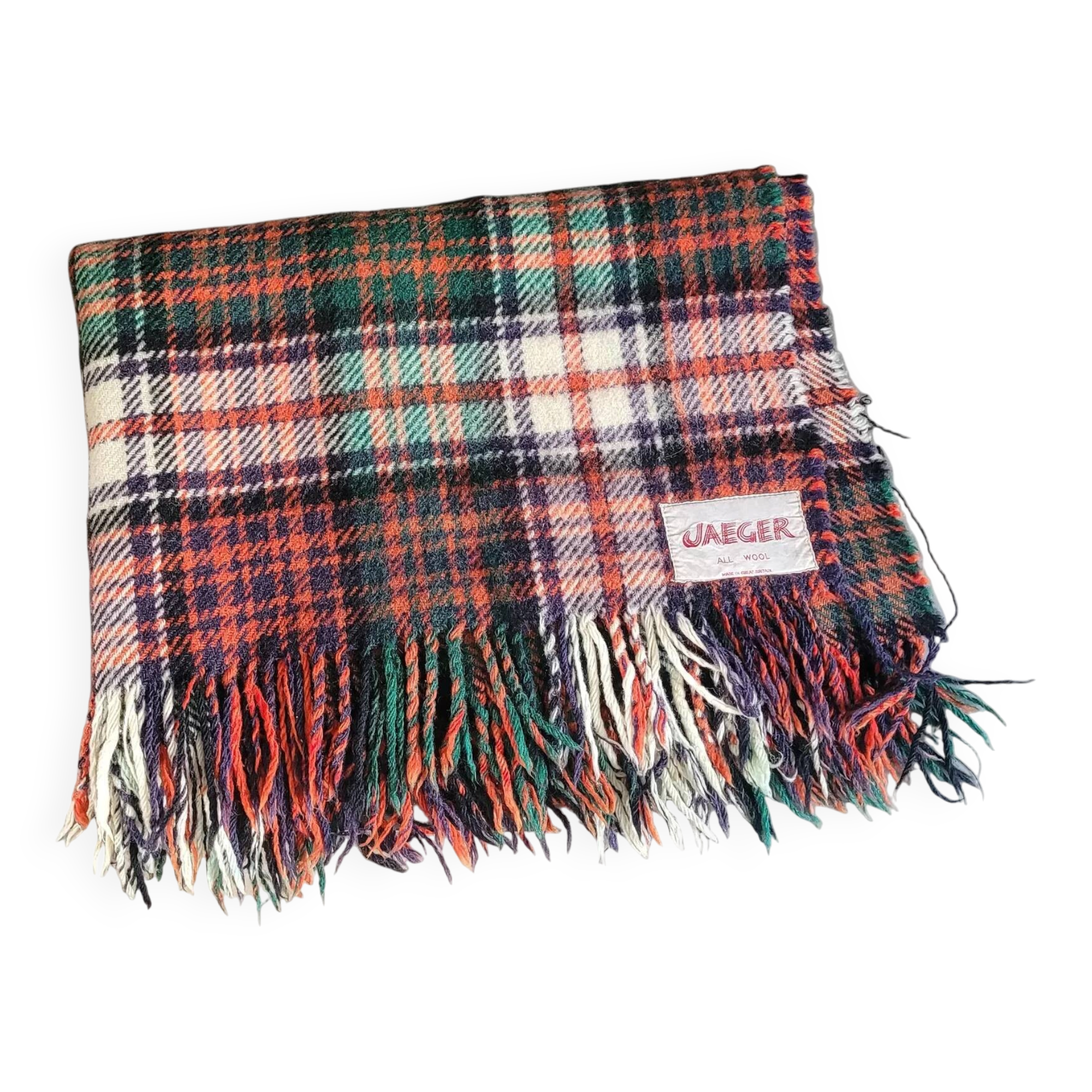 Jaeger tartan pattern blanket, 100% wool - 117x87 - Ref 855