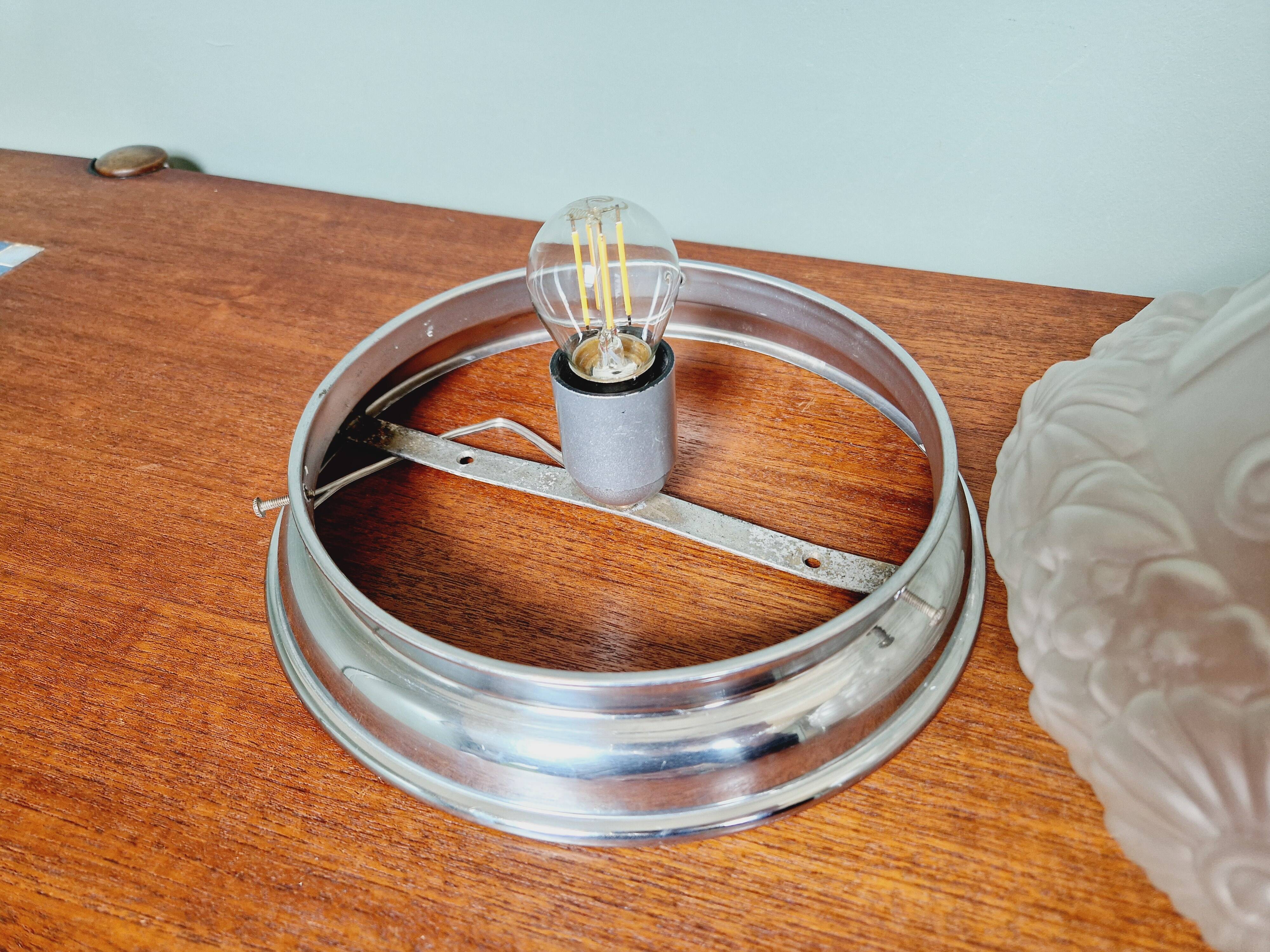 Art Deco ceiling lamp in satin glass, 1920s-30s