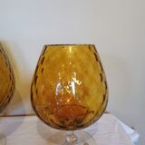 Ensemble de 2 vases vintages en forme de verre jaune moutarde