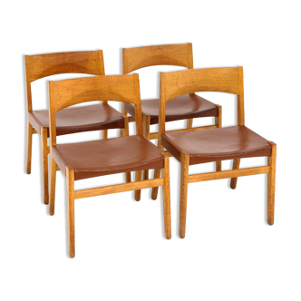 Set of 4 leather chairs, John Vedel-Rieper, Erhard Rasmussen, Denmark, 1960