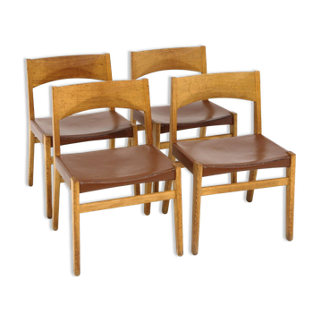 Set de 4 chaises en cuir, John Vedel-Rieper, Erhard Rasmussen, Danemark, 1960