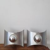 Pair of space age stainless steel wall lights