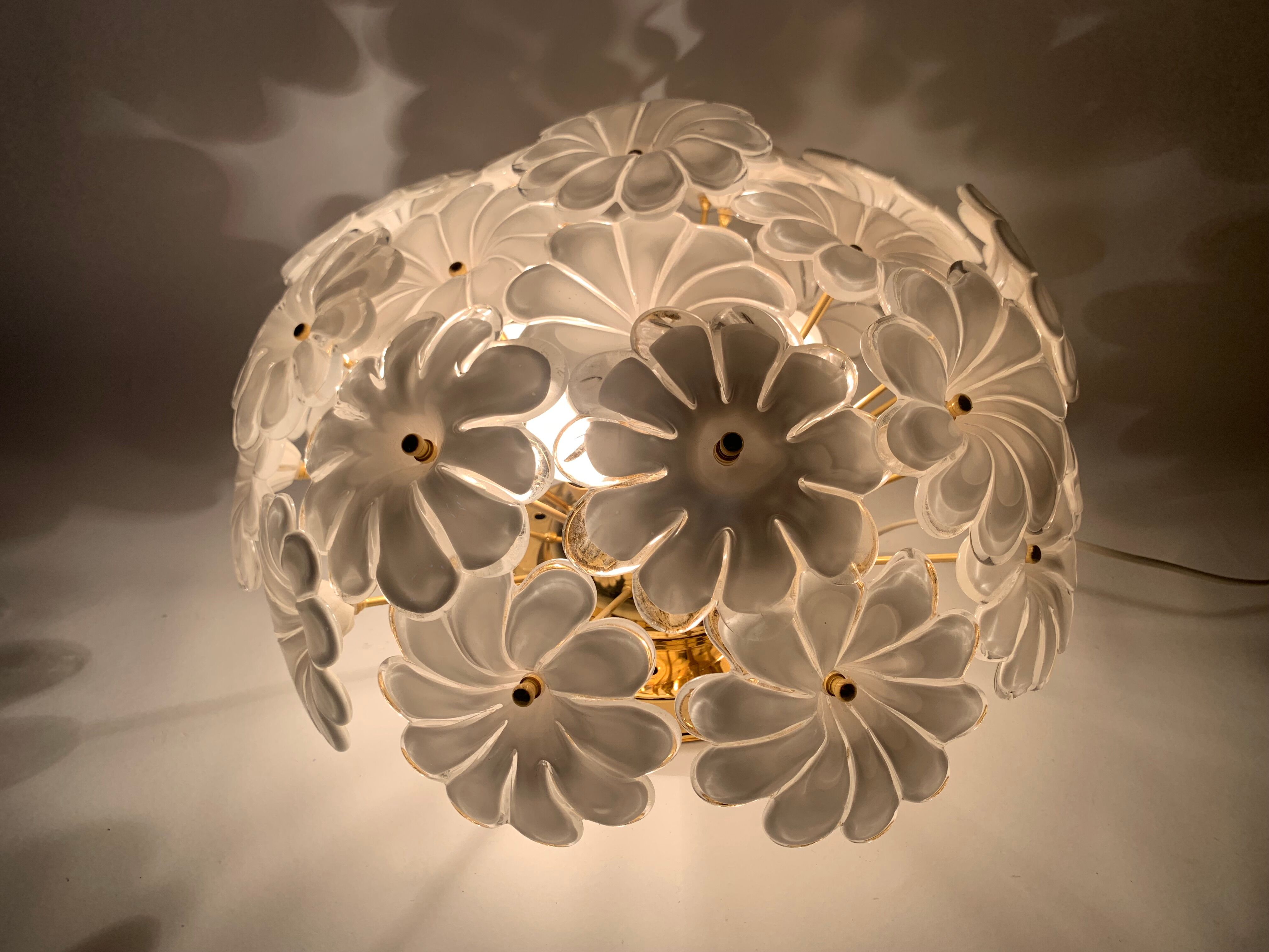 Murano glass flower italian ceiling lamp , 1970’s