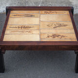 Herbarium ceramic coffee table with wooden structure, capron table, interior decoration
