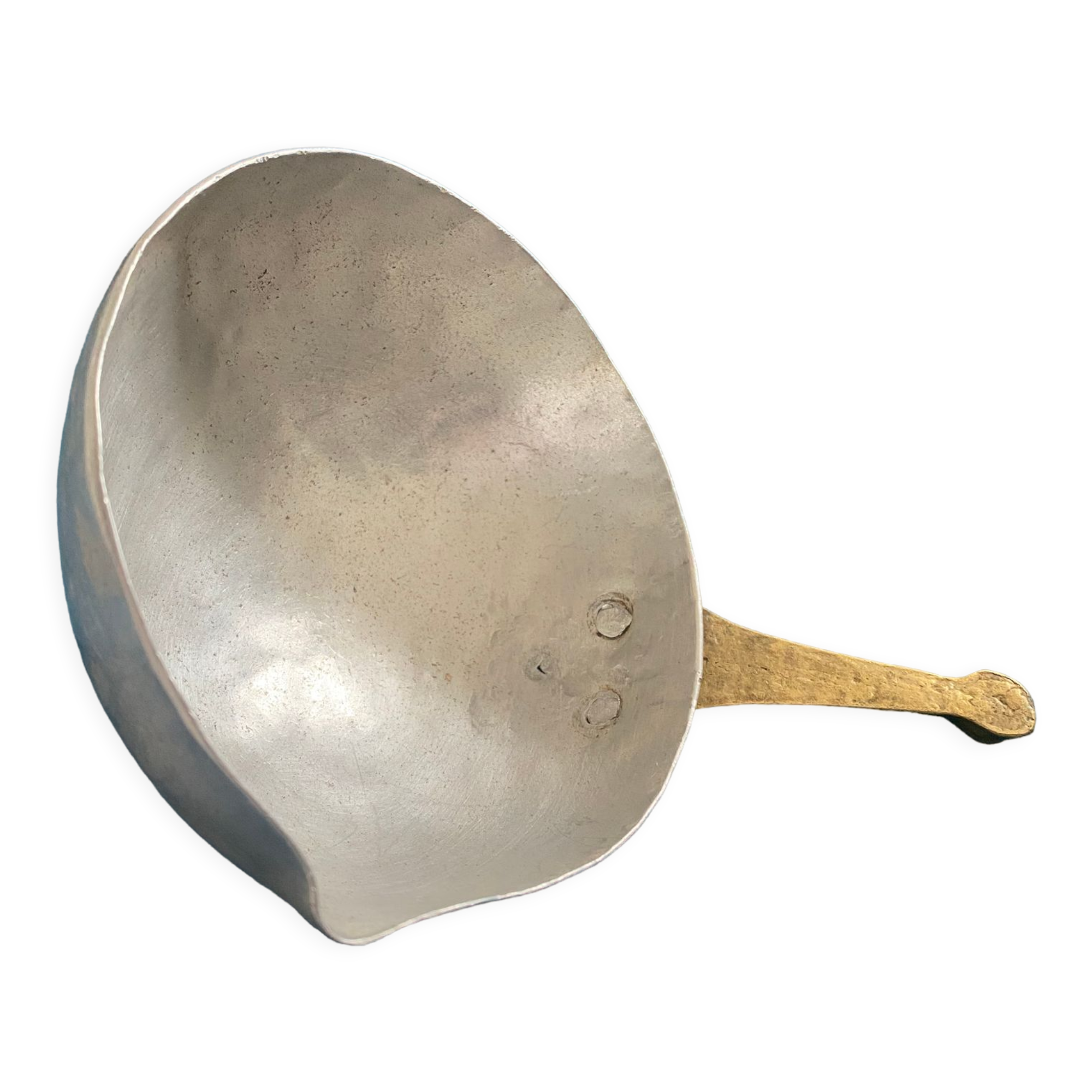 Large and rare Sicilian spoon in aluminum and brass