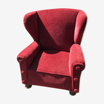 Fauteuil à oreilles velours rouge