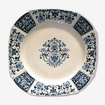 Square plate gien model ibis blue, earthenware old iron earth