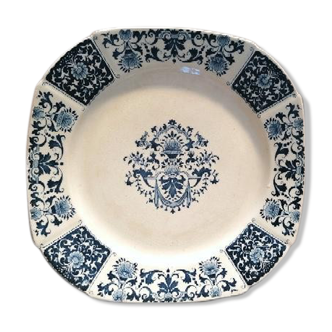 Assiette carré gien modèle ibis bleu, faïence terre de fer ancienne
