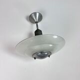 Art deco glass and steel ceiling lamp, 1920