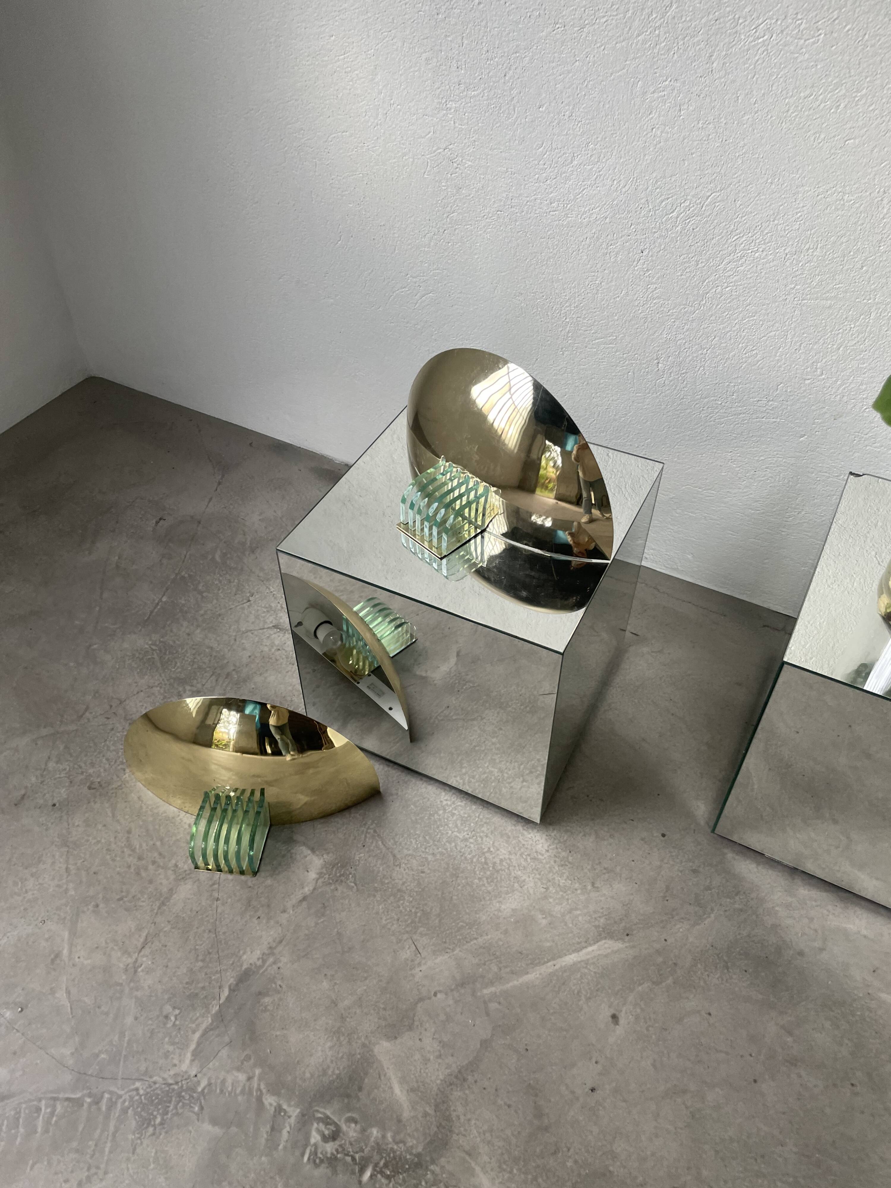 Pair of brass and art deco glass wall lights SCE