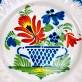 Set of 6 antique Auvillar plates – polychrome floral basket decoration