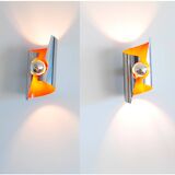 Paire appliques Space Age laiton et orange