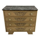 Art Deco chest of drawers in black marble and stripped solid oak