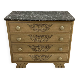 Art Deco chest of drawers in black marble and stripped solid oak