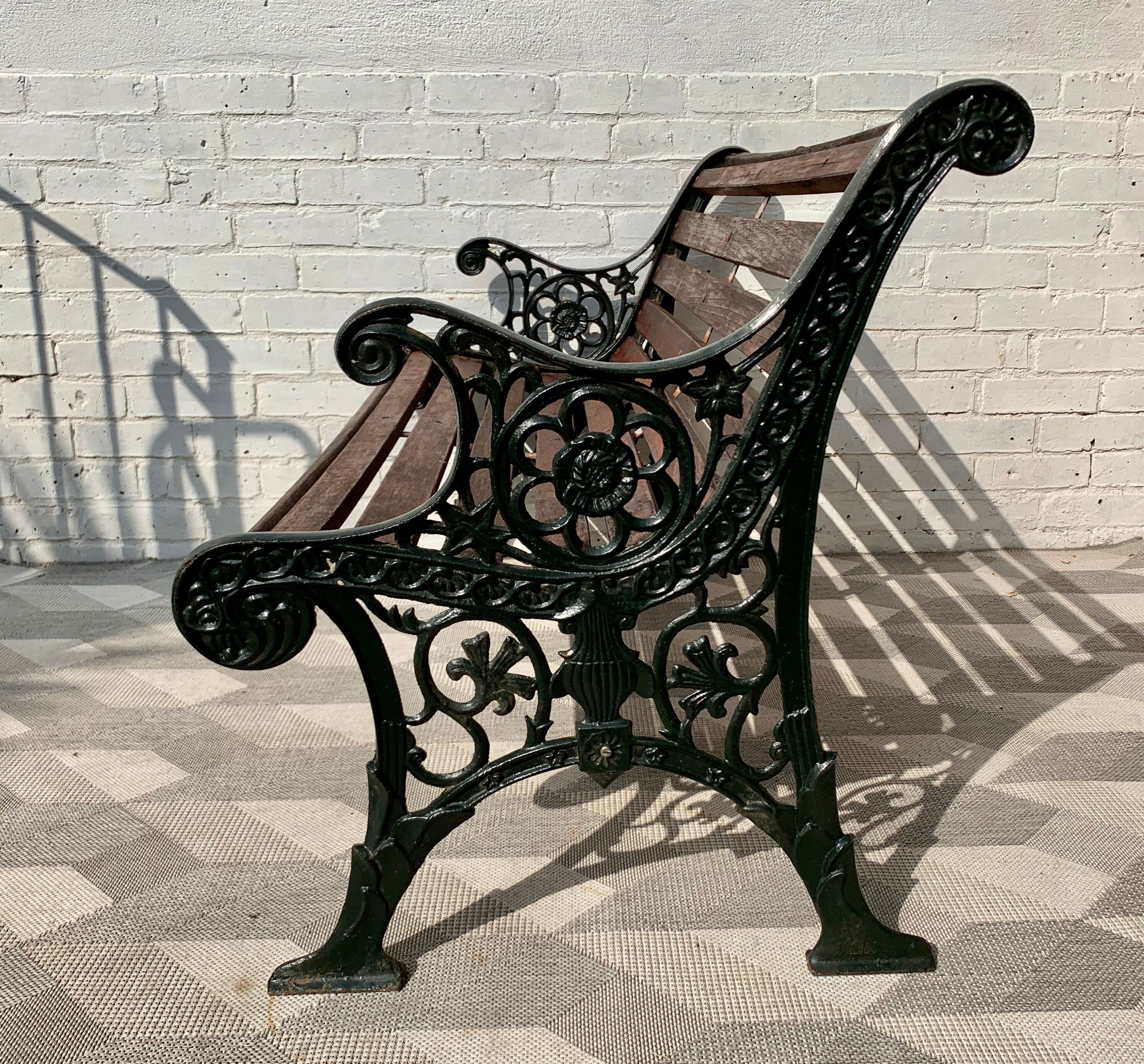 Vintage Victorian Garden Bench Cast Iron Wood #D43
