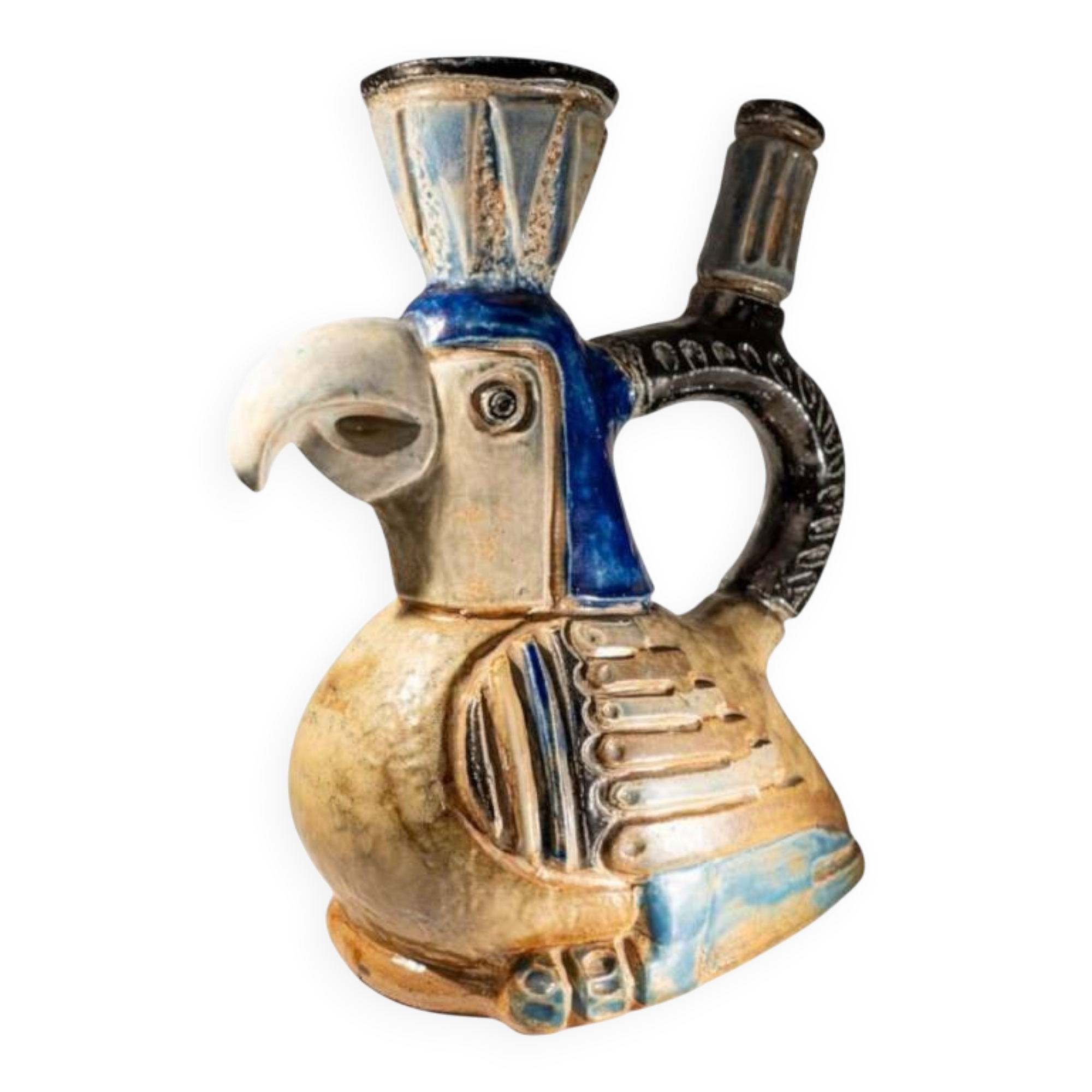 zoomorphic ceramic sculpture vase, Jules Guérin, Bouffioulx stoneware 1950s