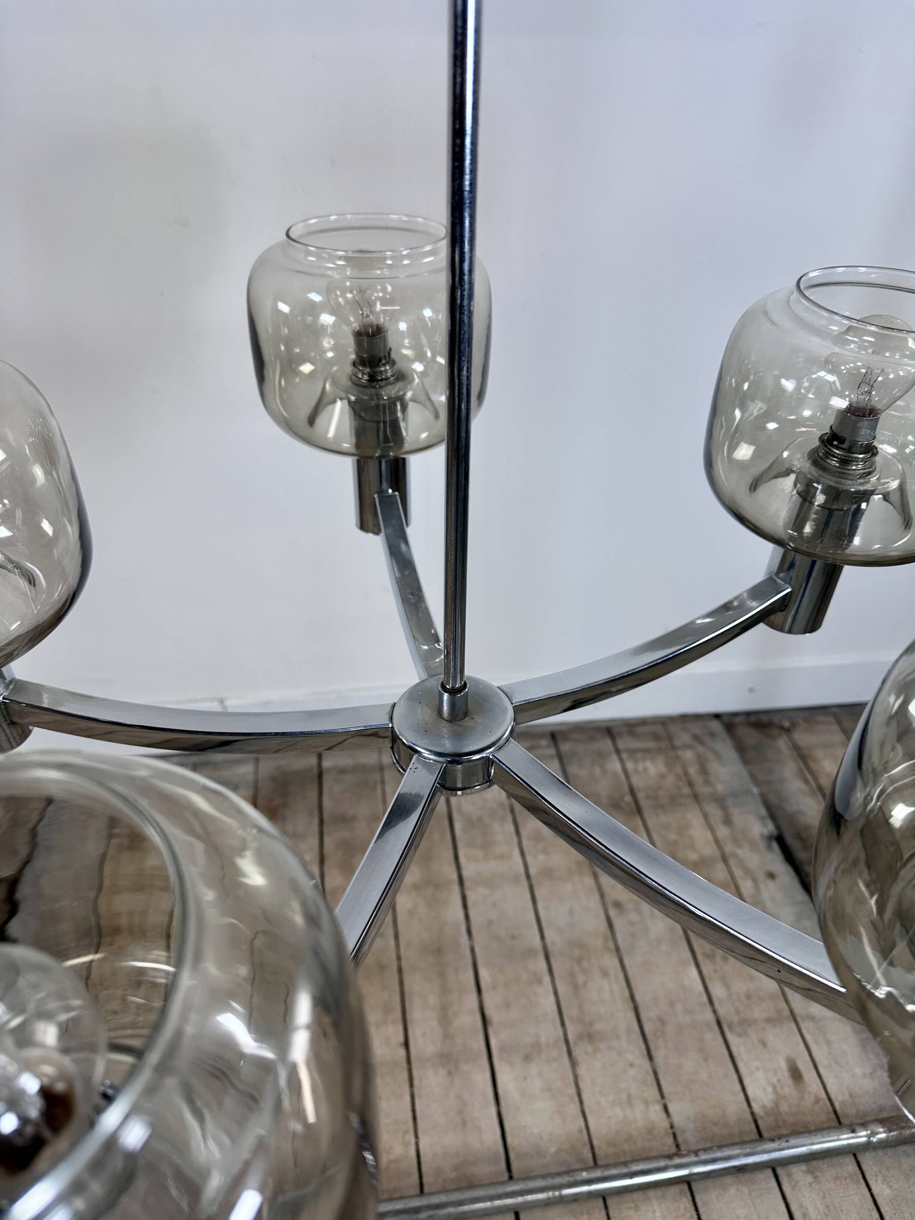 Vintage 70's chrome metal chandelier by Gaetano Sciolari