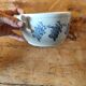 Ceramic tureen from St Uze, France - blue earthenware salad bowl