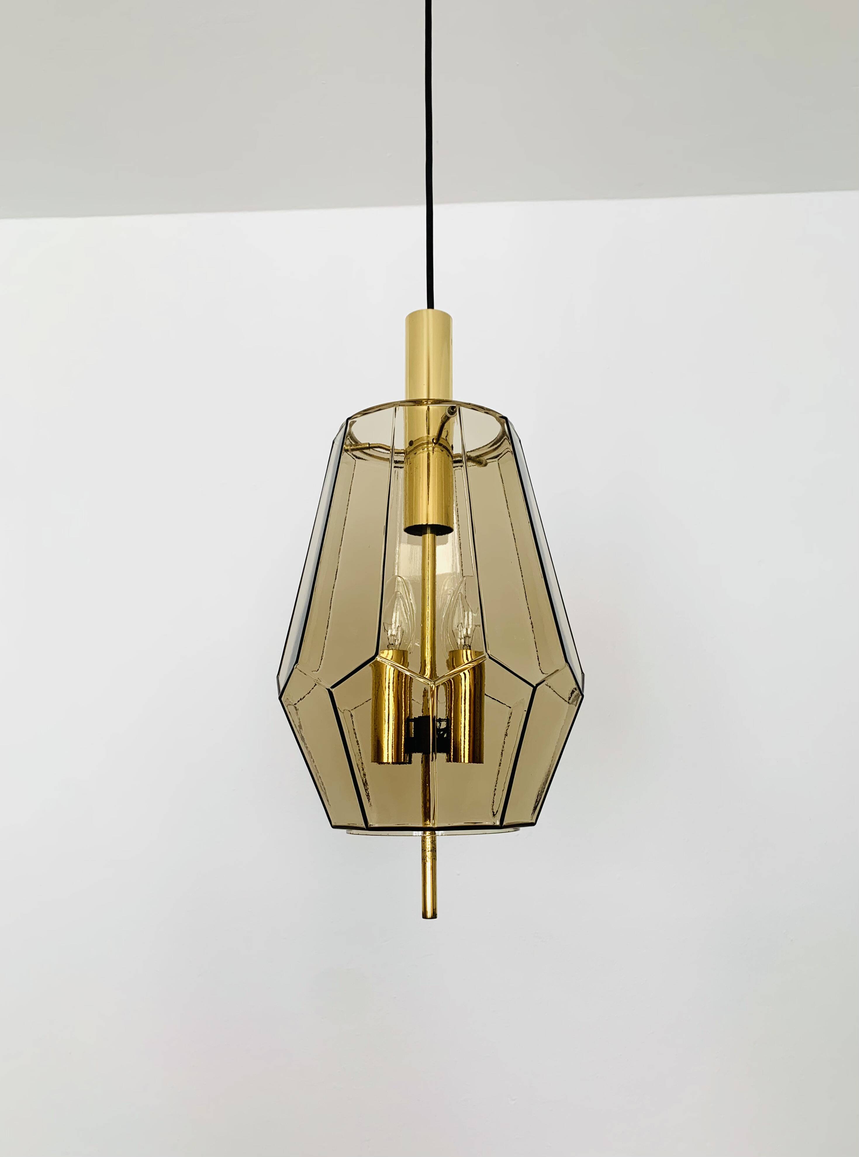 Set of 2 Smoked Glass Pendant Lamps by Glashütte Limburg