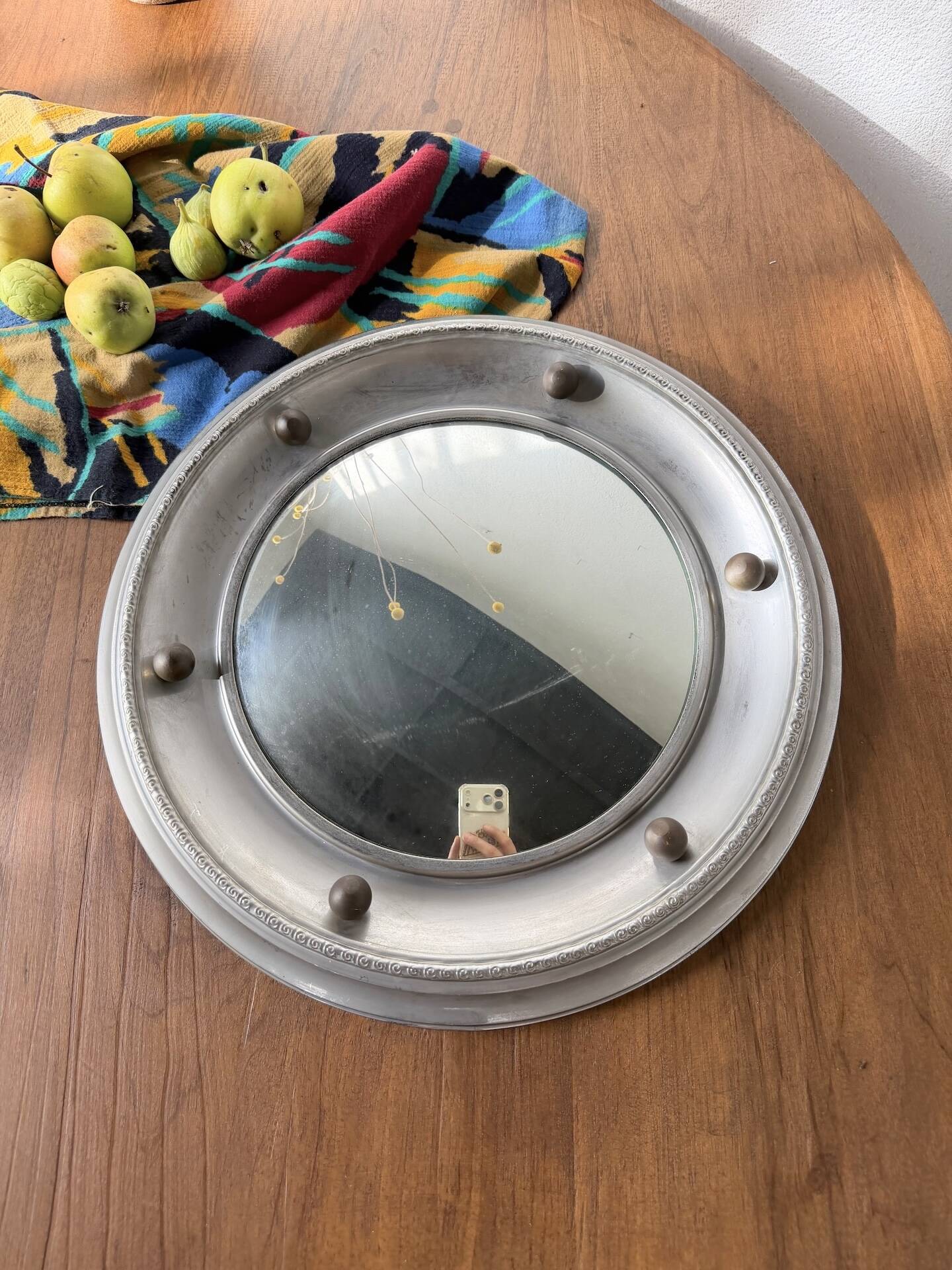 Round convex metal mirror in English style 1900