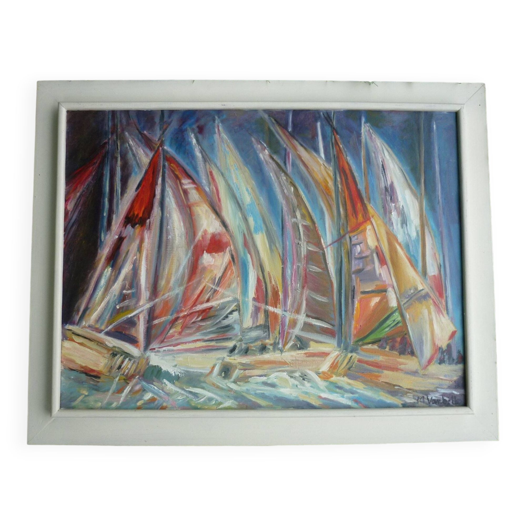 Oil on canvas Regatta 71x56 by M. Vanbelle