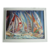 Huile sur toile Régate 71x56 par M. Vanbelle
