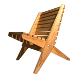 Chaise à ciseaux pliante en pin vintage