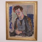 Original XL Swedish oil on canvas – portrait by Pär Thorell – dated 1955 – vintage & framed – 93 × 76 cm