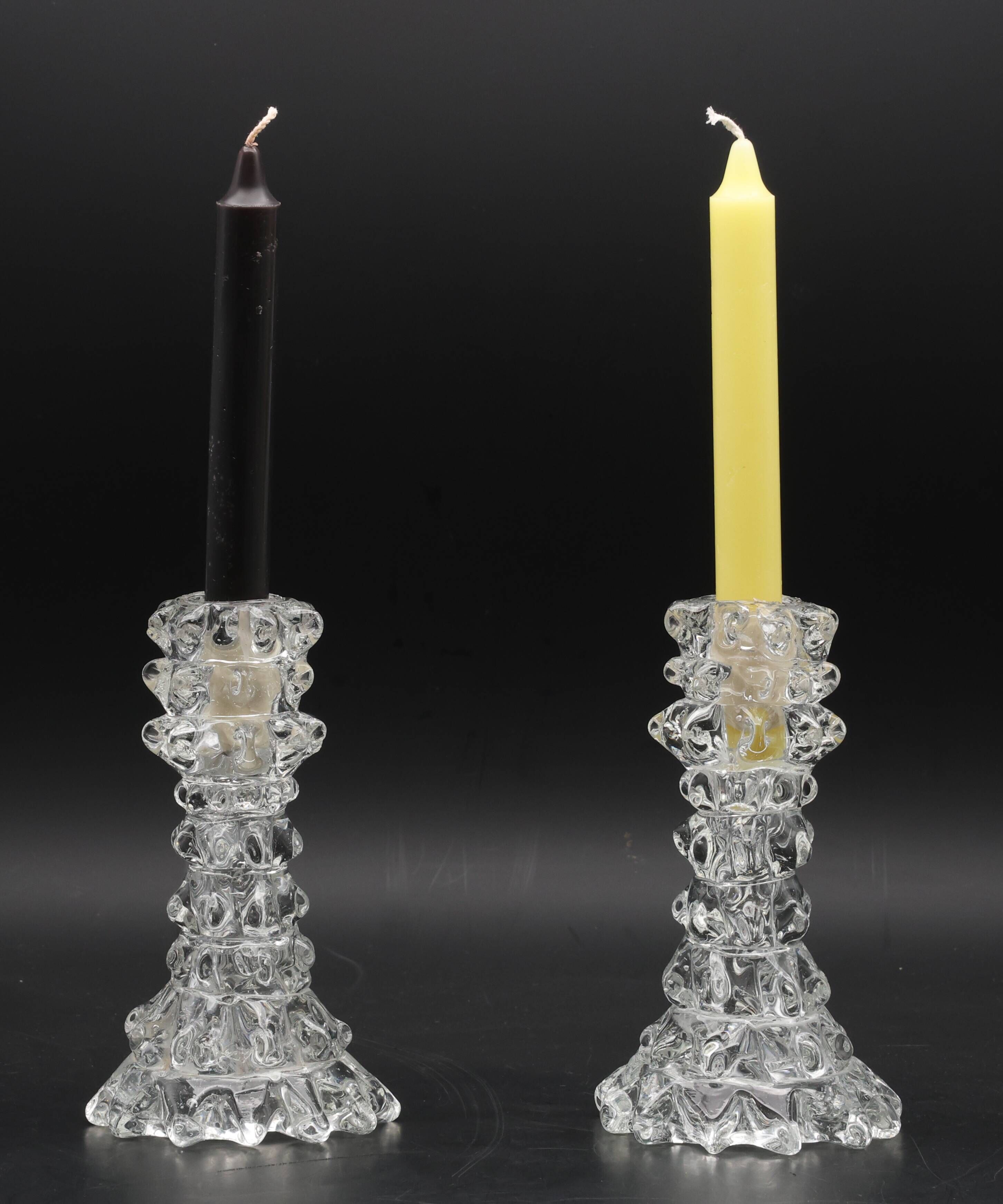 Set of 2 Candle holder in Murano Rostrato Glass by Barovier e Toso, 1950