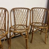 Set of table and 4 chairs in bamboo and rattan, 1960