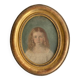Portrait de jeune fille du 19e siècle, peinture à l'huile encadré en bois doré ovale