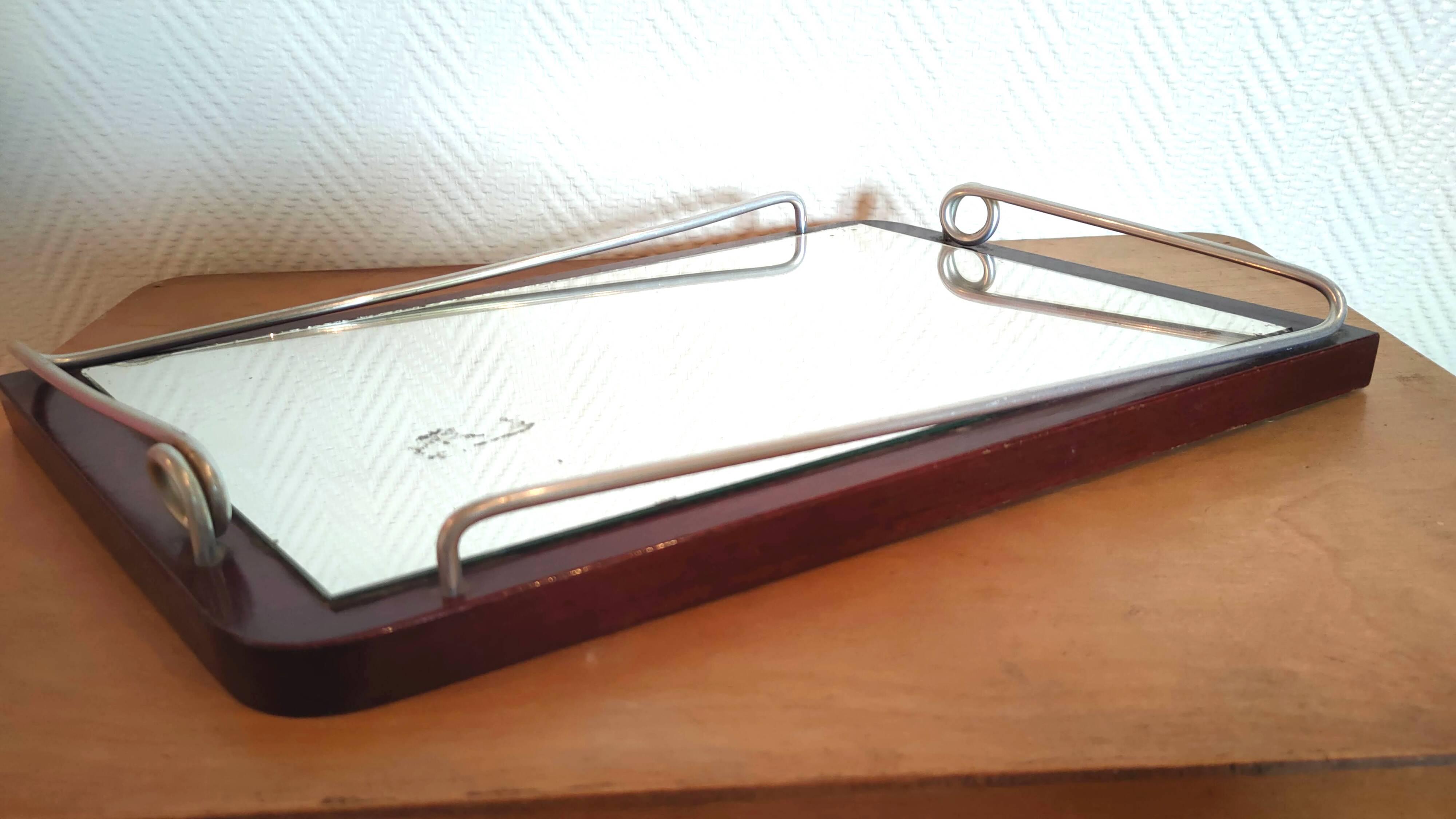 Mirror top free form wood and metal 60s