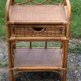 Shelf, side table, bedside table in vintage bamboo and rattan