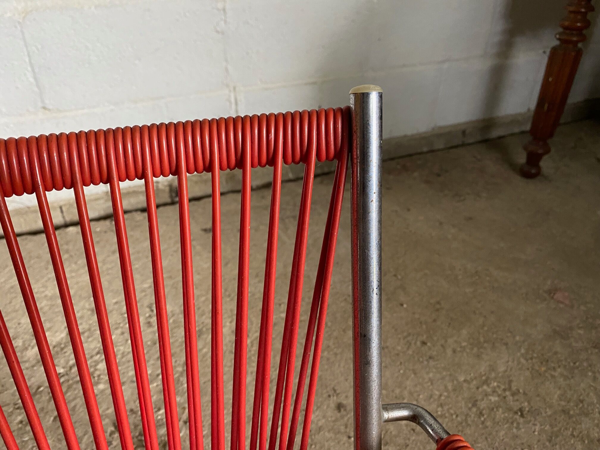 Folding scoubidou children's armchair red and vintage chrome 1950