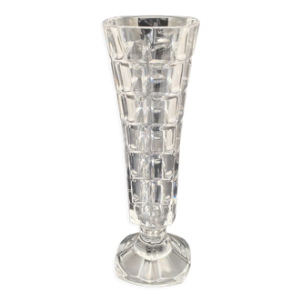 Glass vase, soliflore type, with square patterns