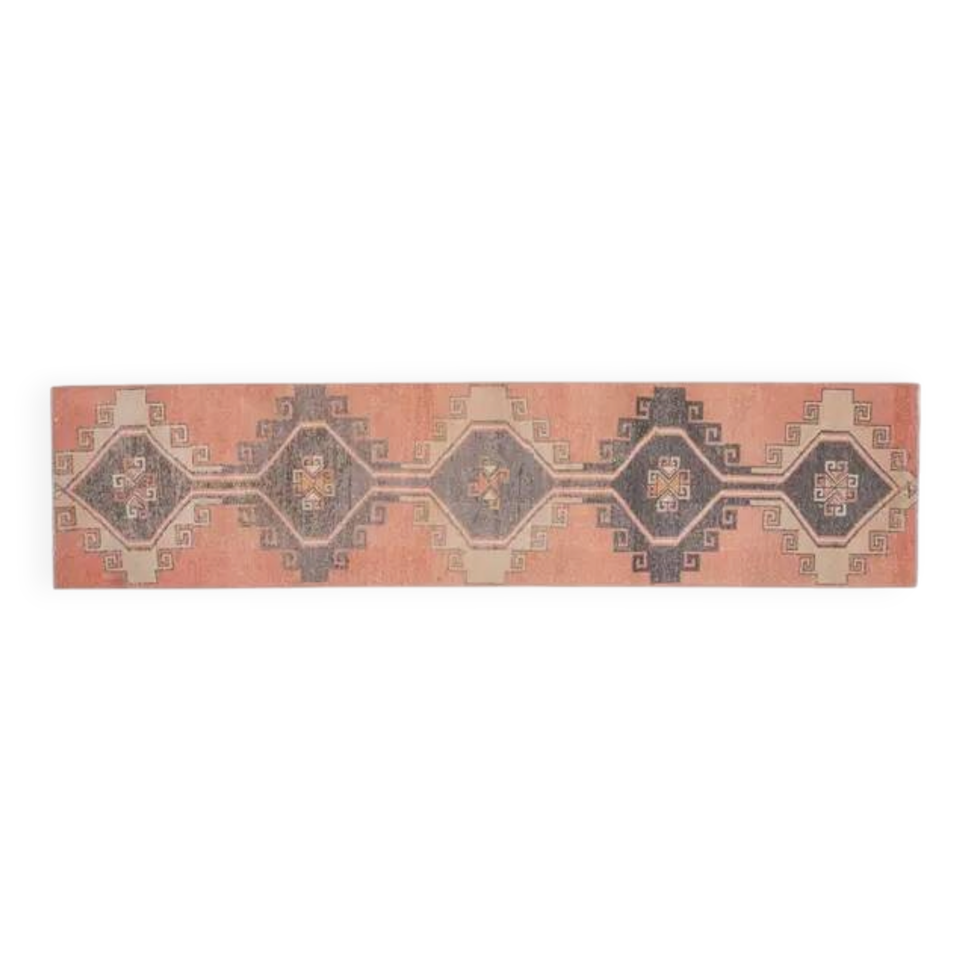 1970s Vintage Turkish Oushak Handmade Wool Cotton Orange Runner Rug 80X332