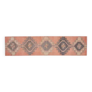 1970s Vintage Turkish Oushak Handmade Wool Cotton Orange Runner Rug 80X332
