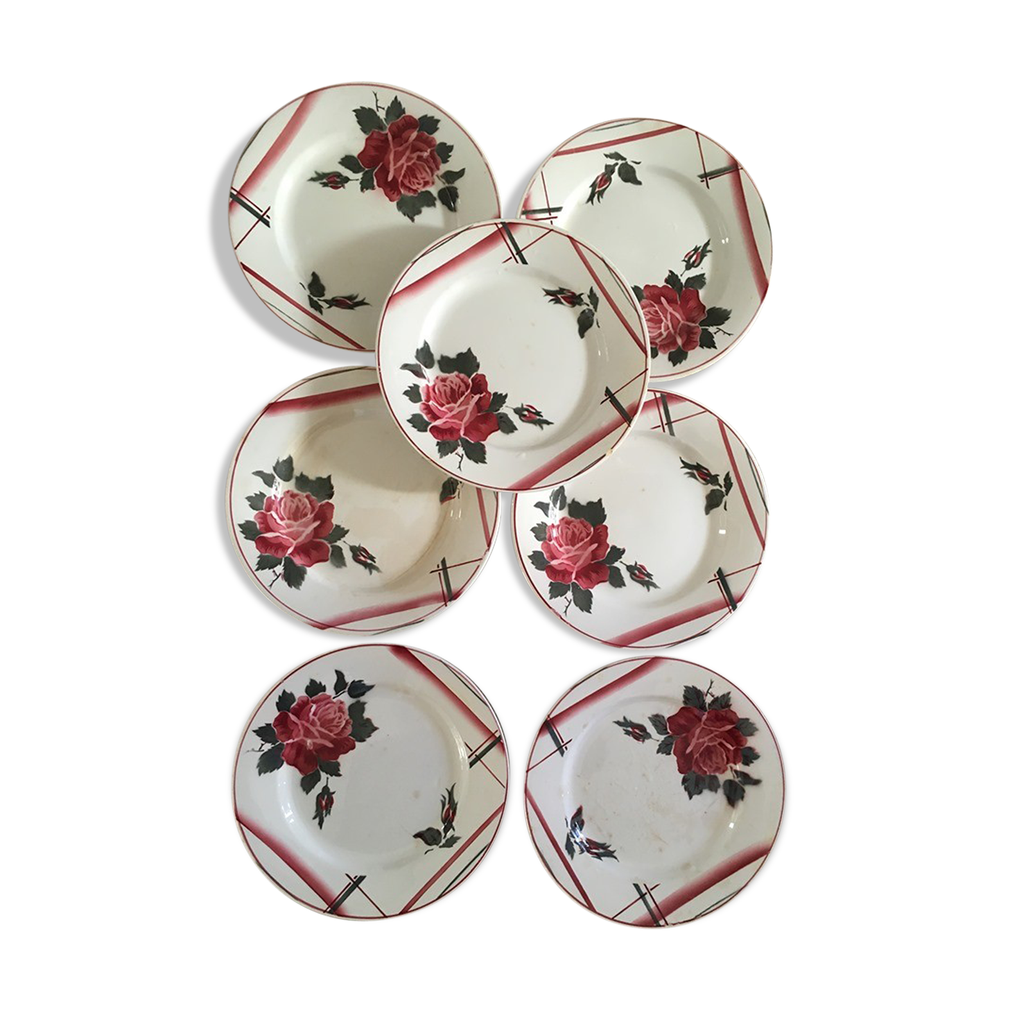 Flat plates with digoin roses sarreguemines