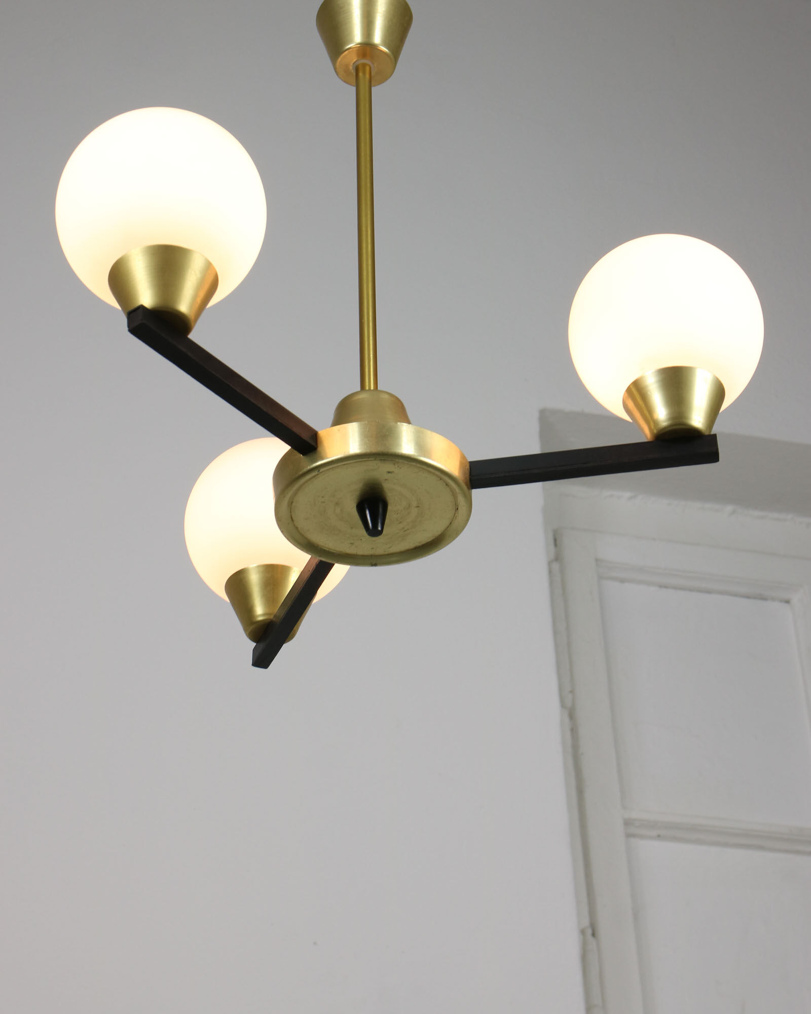 Vintage Italian Metal and Opaline Glass Chandelier