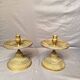 Antique Pair of Candle Holders with Saucer Empire Gilded Brass Neoclassical