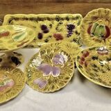 assiette montée plat à gâteaux fruits barbotine Sarreguemines