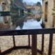 Wood table bamboo style smoked glass 70s