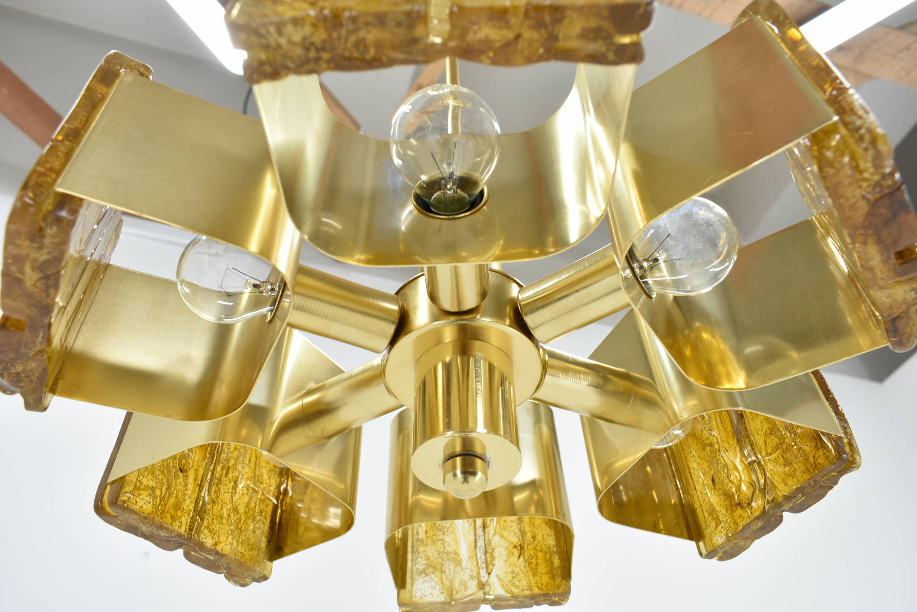 Mid-century design brass and resin pendant, 1960s / Hungary