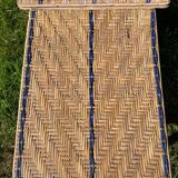 Braided wicker chaise longue, rattan and chestnut