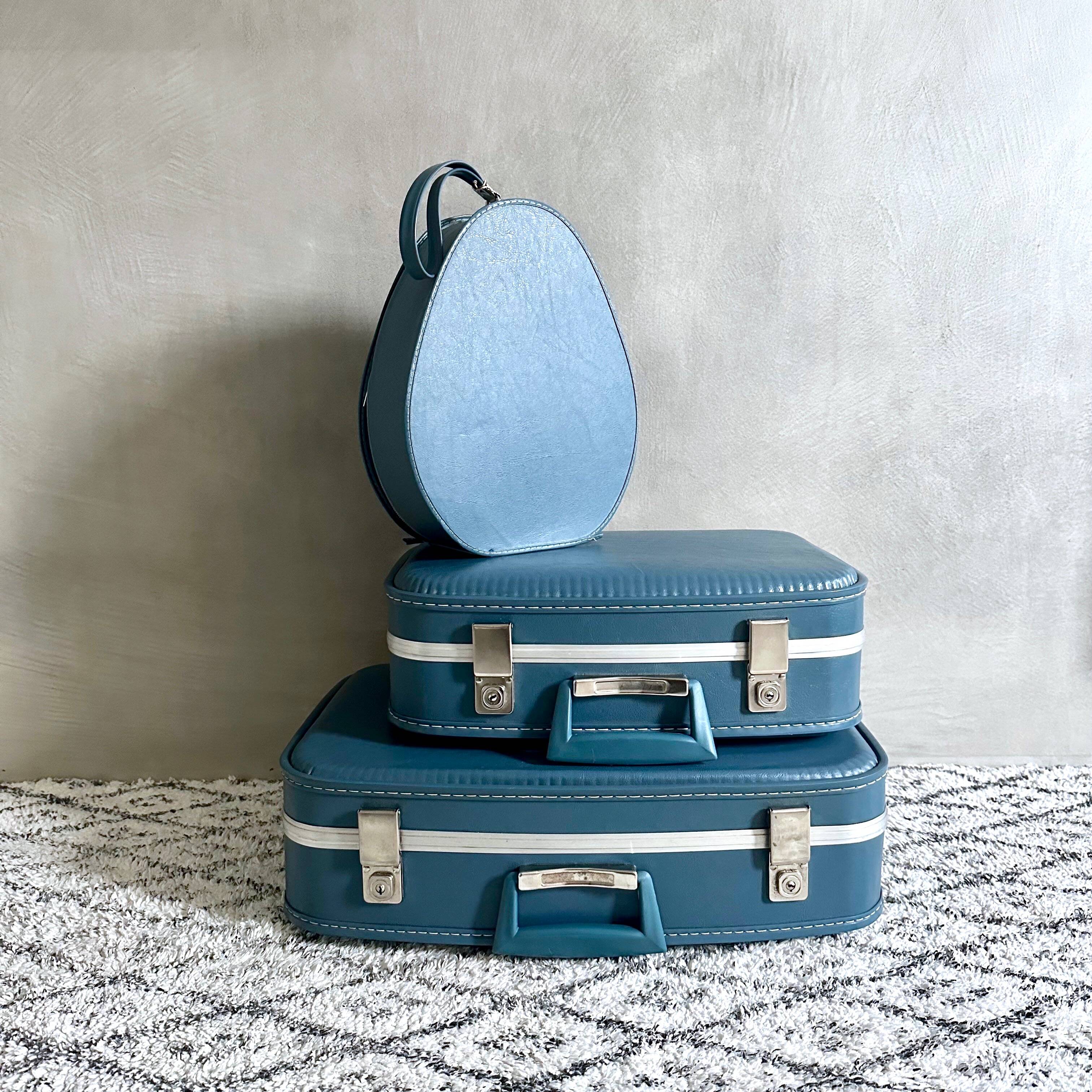 Vintage suitcase set Air France stewardess, cosmetic case, hard shell suitcase, hat box