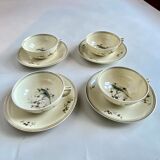 Set of 4 Limoges porcelain tea cups from the Ancienne Manufacture Royale from Bernardaud